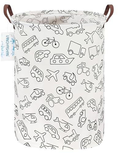 Image of LANGYASHAN Laundry Basket Canvas Fabric Collapsible Organizer Basket for Storage Bin Toy Bins Gift Baskets Bedroom Clothes Children Nursery Hamper (Vehicle)
