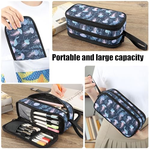 Image of Fustylead Transparent Jellyfish Big Capacity Pencil Pen Case, Multi-Purpose Makeup Bag Organizer Storage Pouch for Office College School Hiking Travel