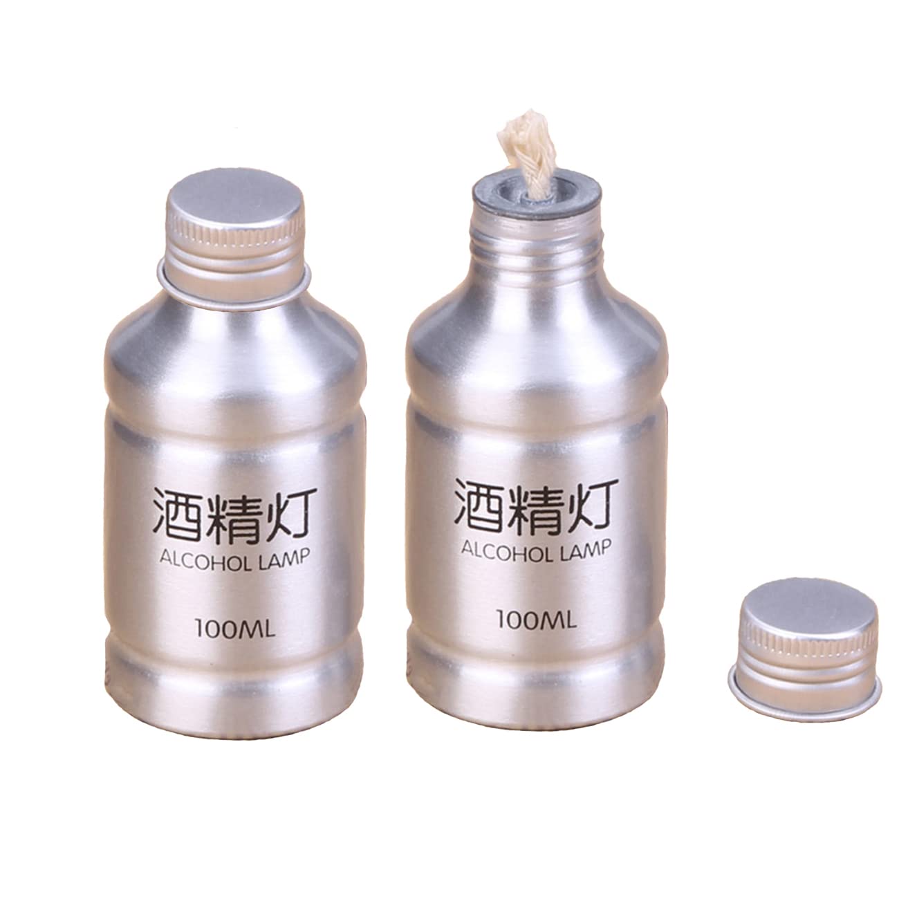 Photo 1 of 2 Packs Portable Alcohol Burner Lamp Case 100ml Aluminum Alloy Stoves Alcohol Lamp for Outdoor Hiking Picnic Lab Equipment - Silver
