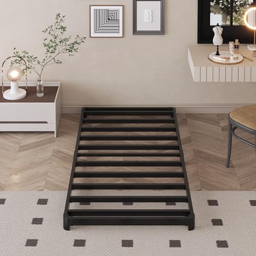 Likelalaso 3 inch Low Twin Bed Frames with Rounded Corner, Heavy Duty Metal, Easy Assembly, Noise Free, Black