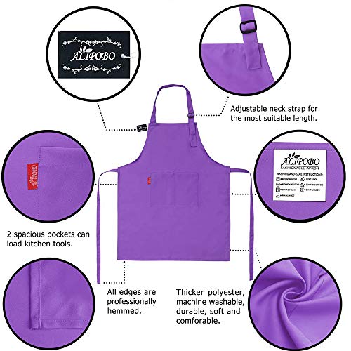 Alipobo Kids Apron And Chef Hat Set, Children's Adjustable Bib Apron With 2 Pockets. Cute Boys Girls Kitchen Apron For Cooking, Baking, Painting, Training Wear (2-5 Year, Purple) #TOP1