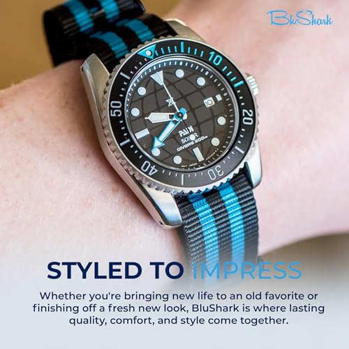 Image of BluShark - Original Collection Military-Style Waterproof Watch Strap, Fits All Timepiece Brands, Durable Nylon Wristwatch Accessories with Stainless Steel Buckle - 18mm, 20mm, 22mm & 24mm Watch Bands