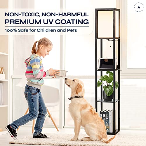 Atamin Avery - 63" Floor Lamps With Shelves, Corner Shelf Floor Lamps For Living Room, Fast Charging Usb, Type-C And Power Outlet, Durable Standing Lamp For Bedroom Display Shelf Cabinet - Black #TOP6