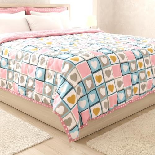 Image of Dohar Single | Double Bed 100% Cotton Blankets for Summer 90x100inch, 150GSM Ac Comforter and Cooling for Summer Classic Printed Design Quilt Ideal for Gifting (Heart, Single)