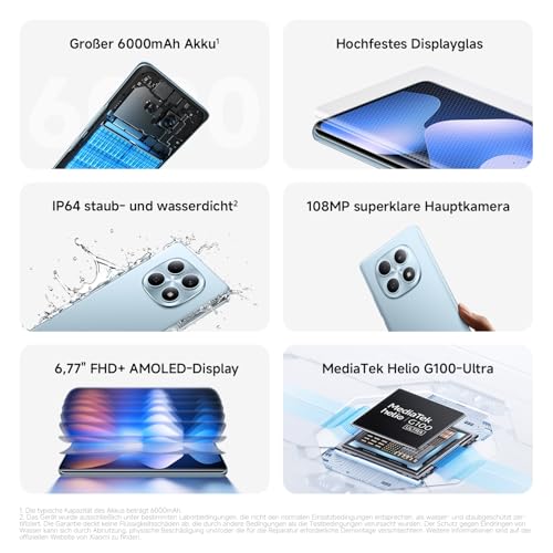 XIAOMI Redmi Note 15 Smartphone (8+256 GB) – 6000-mAh-Akku, wassergeschützt, 108-MP-Kamera, 6,77" FHD+ Display, Schwarz, 2 Jahre Garantie – Bild 3