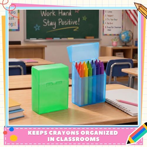 Image of Clabby 4 Pcs Clear Plastic Crayon Boxes Hold 24 Count, Blue,Green | Organizer Box, Case, Colorful, Portable Storage Holder with Snap Lid, for Kids Boys Girls School Classroom Home Art Supply