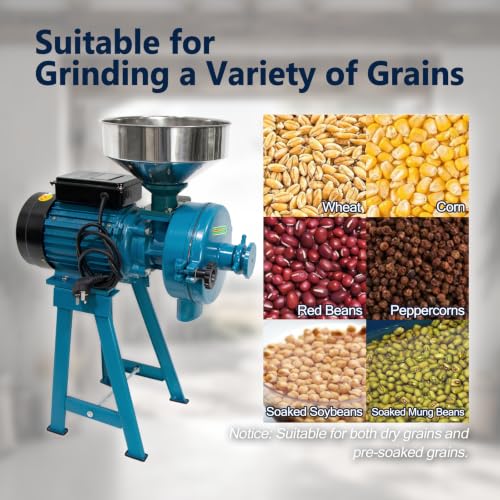 Image of H&ZT 3000W Electric Grain Mill, 110V Corn Wheat Rice Grinder, 2800 RPM | 150mm Grinding Disc, Up to 166 lb /h Output, Galvanized Iron Housing, Dry or Wet & Dry Models for Home and Farm Milling