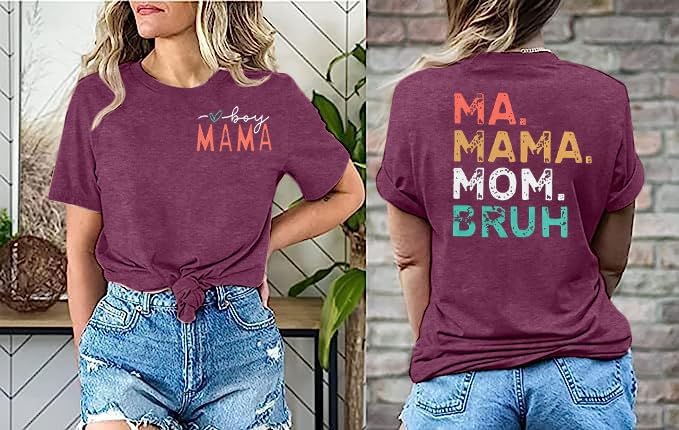 Miniatura 5 de Ma Mama Mom Bruh - Camiseta de manga corta para mujer y niño, camiseta divertida con estampado de letras para mamá