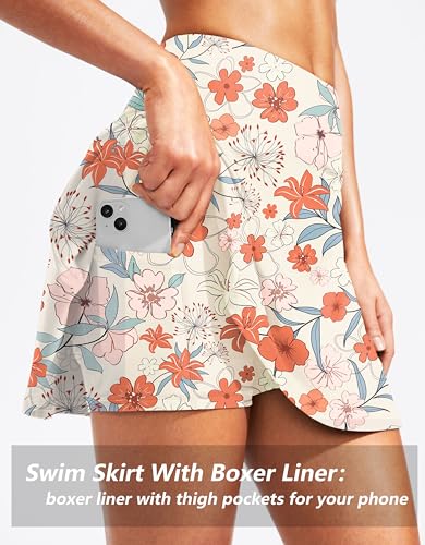 Image of Kayrth Women's High Waisted Swim Skirt with Zipper Pockets Tummy Control Bathing Suit Swimsuit Tankini Bottoms