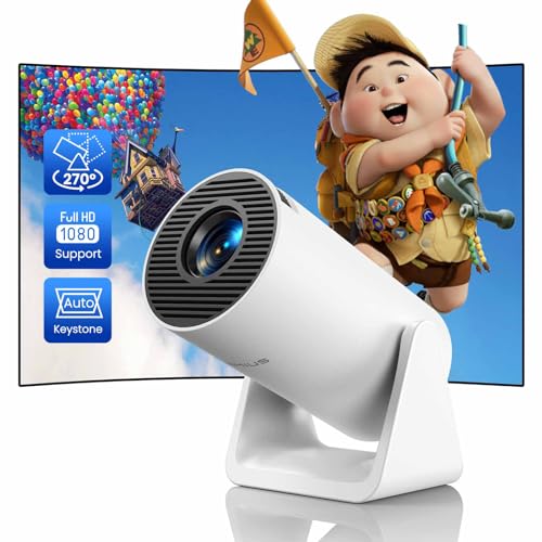 【Correzione Trapezoidale Automatica】Mini Proiettore Portatile con 270° Supporto Ruotabile, 10000L WiFi Bluetooth Proiettore Supporto 1080P Full HD, Videoproiettore a Focale Corta per Home Cinema