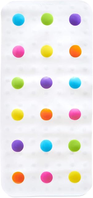 Munchkin Dandy Dots Colourful Childrens Non Slip Bath Mat/ Baby Bath Tub Mat/ Bathroom Mat with suction cups, Multi Colour, 77.5 x 36.2 cm