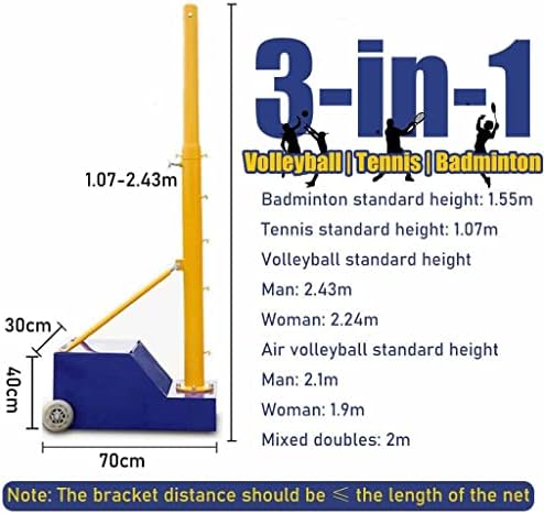 Portable Badminton Tennis Net Stand, Badminton/Volleyball Poles, 3 in 1 Volleyball/Tennis/Badminton Net Bracket, Steel Volleyball Net Posts,Blue-3.5