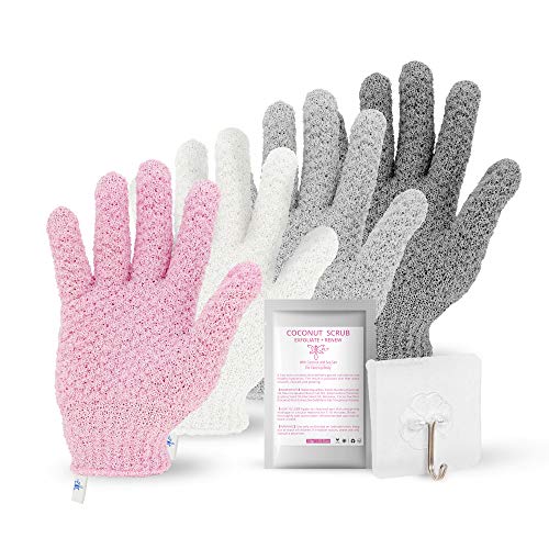 DOCFLY Dual Texture Exfoliating Gloves with Scrub- Great Dead Skin Remover, These Premium Body Exfoliator Tool Will Remove Dead Cells Smooth and Even Out Uneven Skin Tone -Texture 4 Gloves Not Pairs