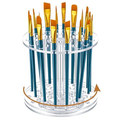 Image of Fiwochic Acrylic Rotating Paint Brush Holder, 360 Clear Handmade Rotating Paint Brush Holder Organizer Spinning Desktop Caddy for Artists Makeup Arts Crafts Tools Calligraphy Pens
