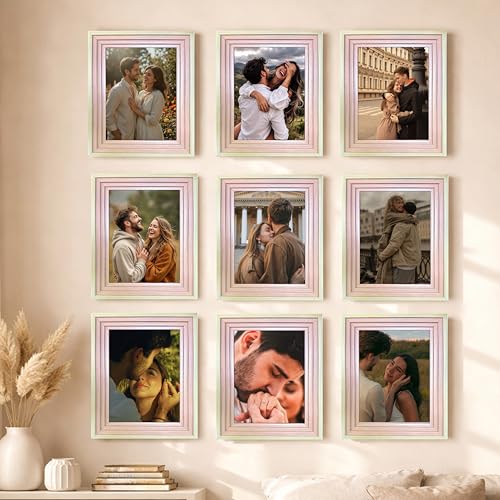 Image of Art Street Luxury Photo Frame for living room, Modern Step Design Photo Frames for Photograph, Art Work, Kids Room Set of 9 (8x10 Inch, Pink)