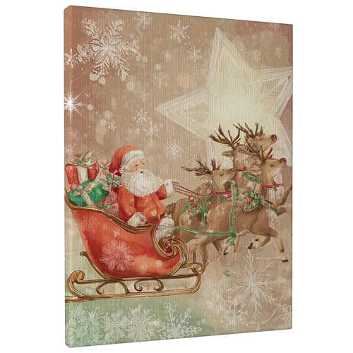 Toile murale de Noël vintage rouge et marron 30x40 cm