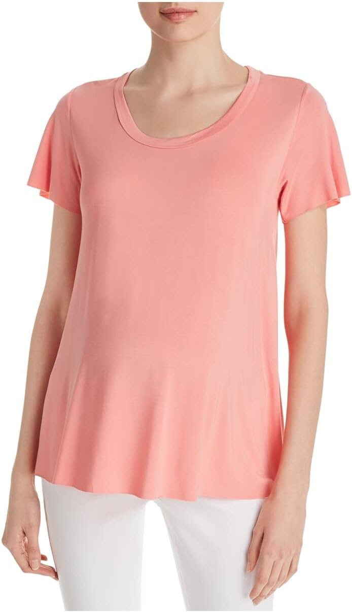 Nom Womens Coral Stretch Short Sleeve Scoop Neck T-Shirt Maternity XS