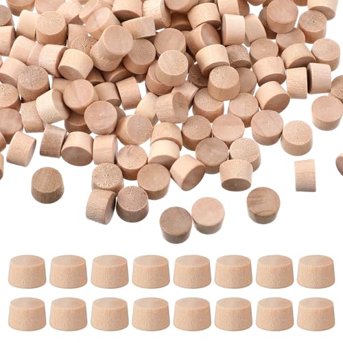 200 Pcs 3/8 Wood Plugs for Screw Holes Flat Head Wooden Plugs for Holes in Locking Hole Tube Furniture Wooden Screw Covers