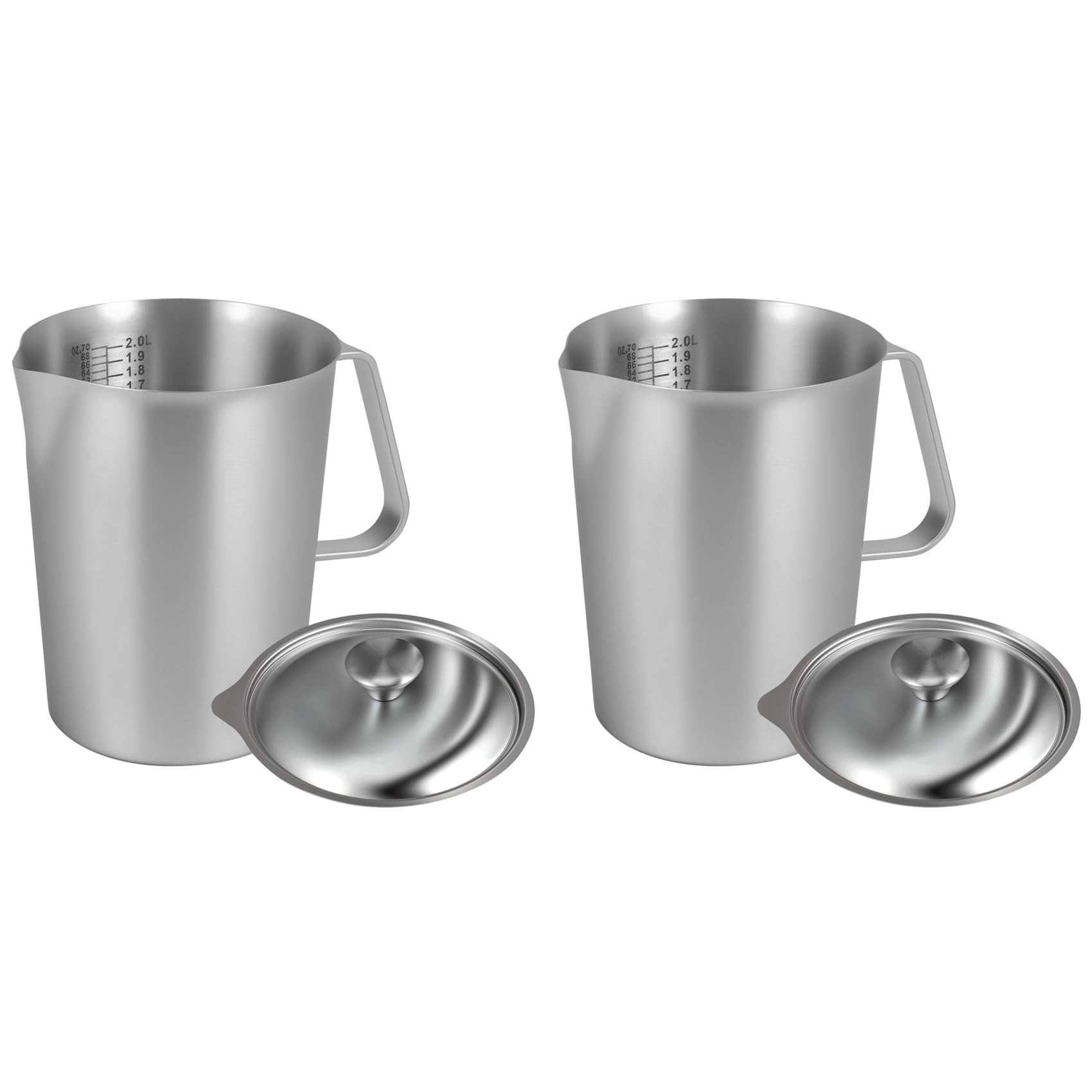 2X 2L Messbecher Aus Edelstahl 304 mit Deckel und Markierung, Milchkännchen für Restaurants zum Kochen, Küche, Kaffee