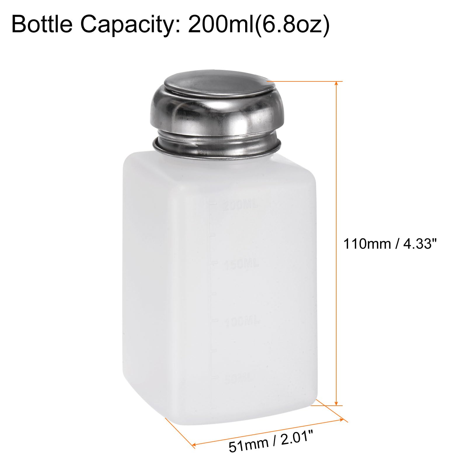 QUARKZMAN 2pz Distributore Alcool Solvente 200ml(6.8oz) Tipo Pressione Pompa Erogatrice Liquidi Antispruzzo Sicura Esd Coperchio Sigillante Acciaio Inossidabile per Detergente Acetone Bianco