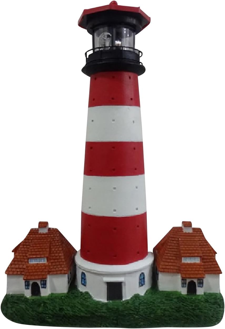 Luna24 Lampe solaire phare rouge Westerhever, lampe de jardin, lampe solaire avec capteur crépusculaire, gigantesque 40 cm de haut, magnifique décoration de jardin.