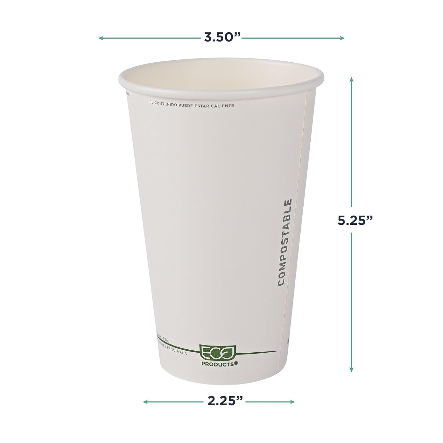ECO PRODUCTS Compostable Disposable GreenStripe 16oz Coffee Cups, Case of 1000, White Single Wall Hot Paper Cup, Plant Based PLA Lining, Biodegradable