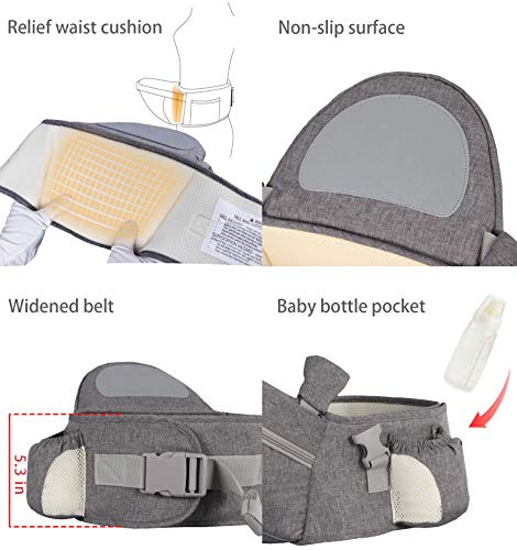 Baby Hip Seat Carrier Baby Waist Stool For Child Infant Toddler With Adjustable Strap Buckle Pocket Soft Inner Huge Storage (Dark Grey) #TOP3