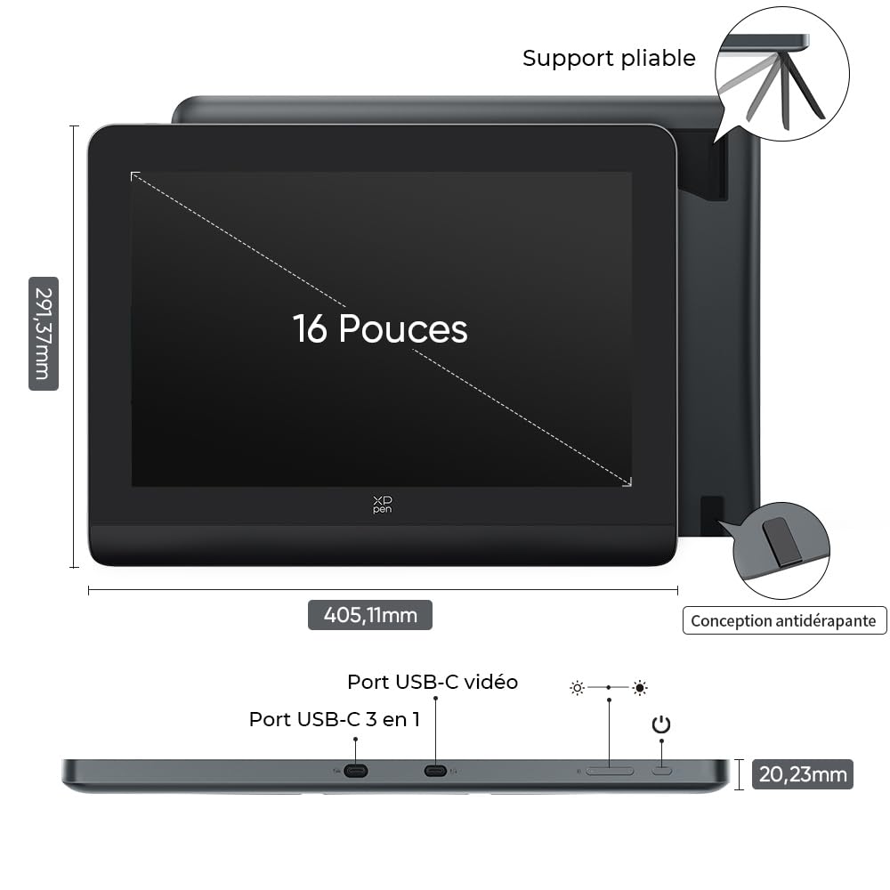 XP-PEN Artist Pro 16 (Gen 2) Tablette Graphique Dessin Écran Laminé Stylet 16K Pressions 2560x1600 159% sRGB