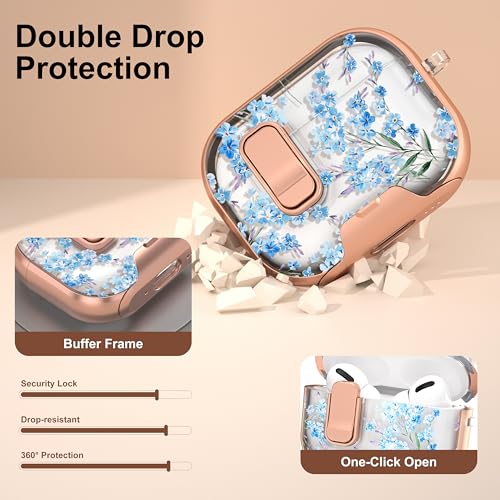 Image of for Apple AirPods Pro 3 Case 2025 with Safety Lock & Foldable Phone Stand | Double Drop Protection,Two-Piece Design, Airpod Pro 3 Case with Keychain & Cleaner Kit, Support Wireless Charging, Blue