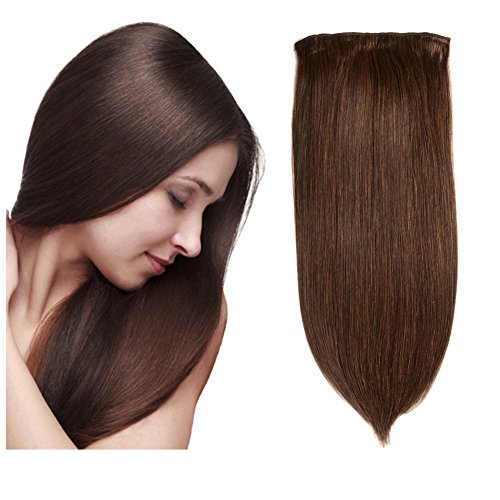 Friskylov Clip in Human Hair Extensions 20In Straight Real Hair Extension Clip ins 100G Dark Brown Clip in Hair Extensions Double Weft 7Pcs 16Clips in Silky Straight Human Hair Extensions for Women
