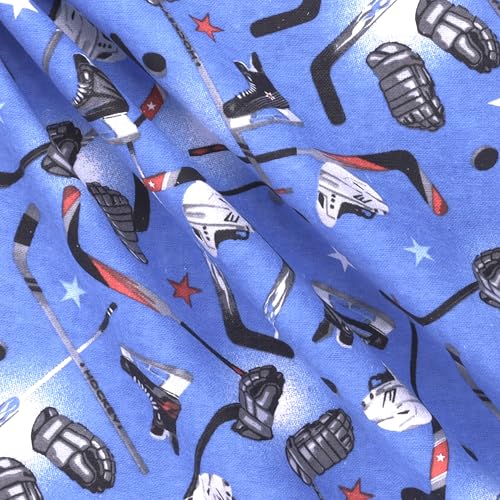 Premium Blue Flannel Fabric Featuring Hockey Stick Helmets and Pucks – Perfect for Quilting and Crafting, Sold by the Yard 3 Premium Blue Flannel Fabric Featuring Hockey Stick Helmets and Pucks – Perfect for Quilting and Crafting, Sold by the Yard - Image 2