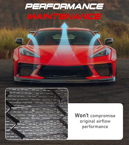 Image of Black Aluminum Front Radiator Grille Guards Fit for Corvette C8 Stingray Z51 2020-2026, OEM Style 2PCS, Front Outer Grill Guard Vents Mesh Set for Coupe, Convertible & HTC