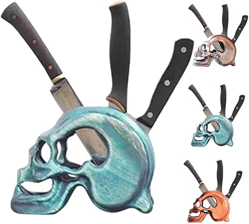 Miniatura 1 de Soporte de madera hecho a mano para cuchillos de calavera, soporte de cuchillo de calavera de madera para cuchillo de cocina, soporte de cuchillos
