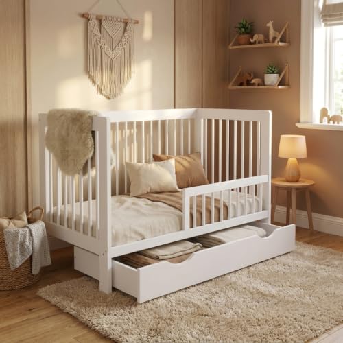 Miniatura 2 de Love For Sleep Cuna Bebe Convertible 120x60 Cm Luca De Madera De Pino Con Cajón Y Barrera De Seguridad Cuna-Cama Para Bebé Convertible