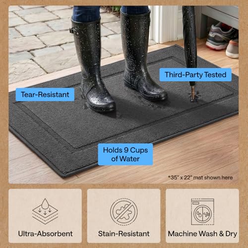 Image of GORILLA GRIP Indoor Door Mat, Rubber Backing Entry Rug 35x22, Dark Gray