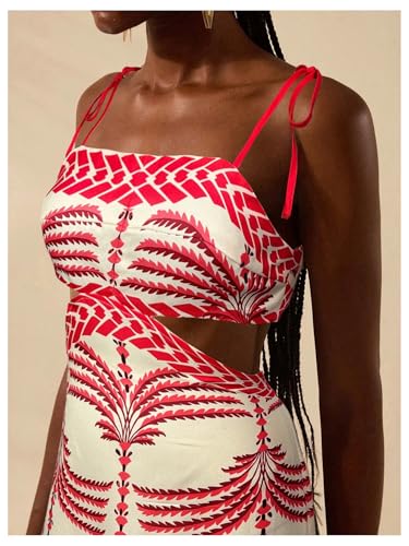 Image of SOLY HUX Women's Summer Maxi Dress Boho Print Tie Shoulder Spaghetti Strap Cut Out Tie Back Cami Dresses Sundress