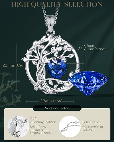 FANCIME Tree of life Birthstone necklace Sterling Silver Pendant Birthstone Necklace Gemstone Anniversary Birthday Jewelry Christmas Gifts for Mom Her Wife4