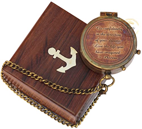 TUBAZ Thoreau's Go Confidently Quote Engraved Compass with Wooden Box - Religious & Christian Gifts for Men Camping & Graduation Day - Image 3