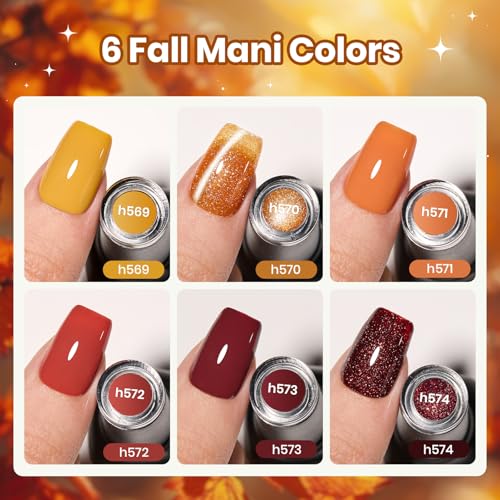 Image of Beetles Fall Gel Polish Set, 6 Colors Orange Burgundy Glitter Cat Eye Gel Nail Polish with Magnet, Maple Gleam Soak Off UV LED Manicure Kit, Autumn Nail Colors for Daily Wear Travel Gifts