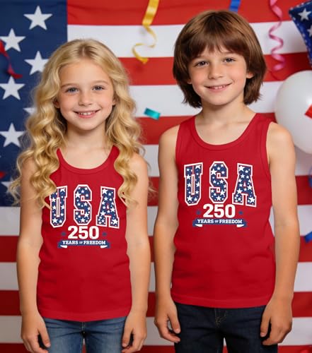 Image of Ithalt Girls 4th of July Tank Top for Kids Boys USA Patriotic Shirt American Flag Tshirt Red White and Blue Sleeveless