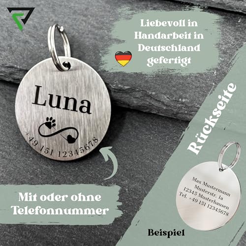 ROGGS Hundemarke mit Gravur – personalisierte Hundemarken Edelstahl rund – Dog Tag Namensschild Hund für Halsband, Adressanhänger beidseitig inkl. QR Code für Hunde, Katzen, Welpen (25mm)