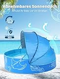Hikiddy Planschbecken mit Schatten:47 Zoll Pop-Up Splash Pool mit Schatten für Sommer Strand Garten (Blau, 47 Zoll)