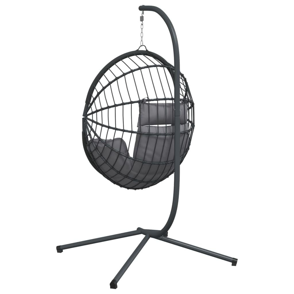 Fauteuil suspendu en rotin gris design œuf avec support
