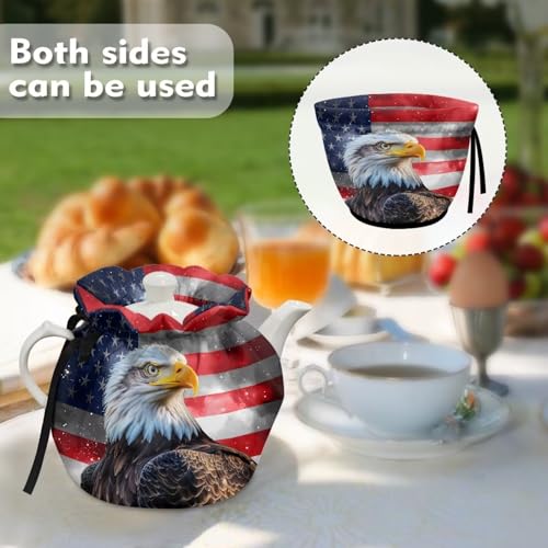 Image of Xoenoiee American Flag and Eagle Print Tea Cozy Tea Pot Cover Insulation Tea Cosy Teapot Dust Cover Teapot Warmer for Home Kitchen Teapot Covers