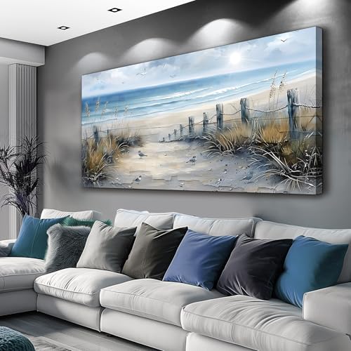 FUHAIHUA Canvas Decorations For Living Room Large Wall Art For Office Modern Bedroom Wall Decor Beach Wall Painting Blue Ocean Sea Wave Pictures Artwork Aesthetics Posters Home Decor 24X48 In