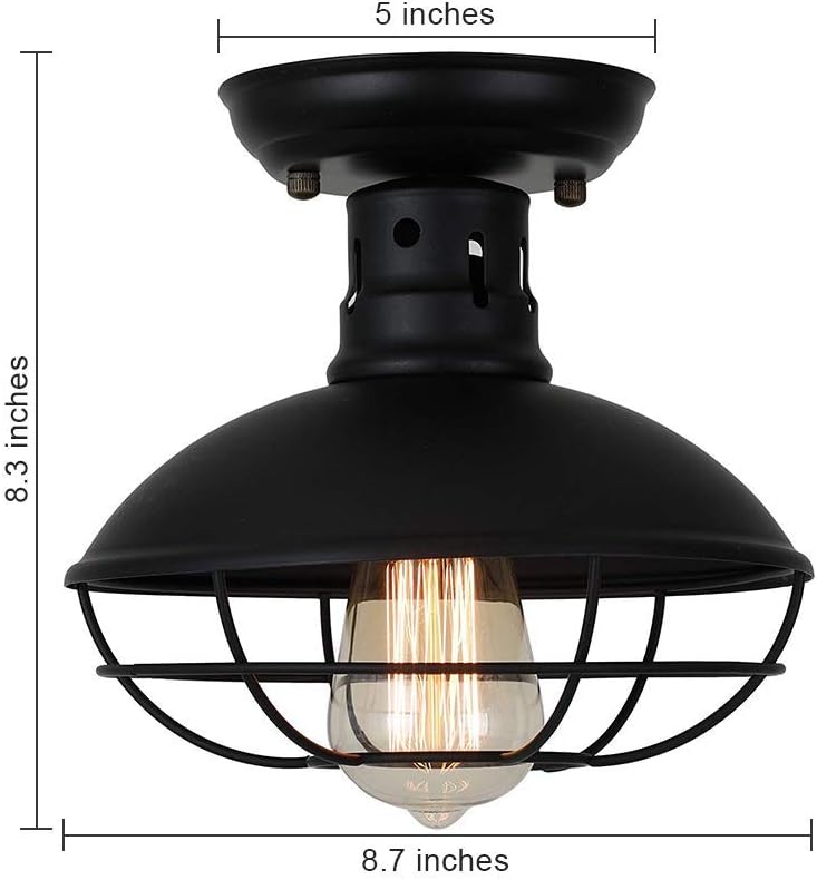 Farmhouse Flush Mount Ceiling Light - Easric Industrial Ceiling Light Fixture Rustic Black Metal Cage Close to Ceiling Lamp E26 Base for Hallway Foyer Kitchen Porch