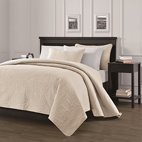 Chezmoi Collection Austin 3-Piece Oversized Bedspread Coverlet Set (Queen, Ivory) #TOP1