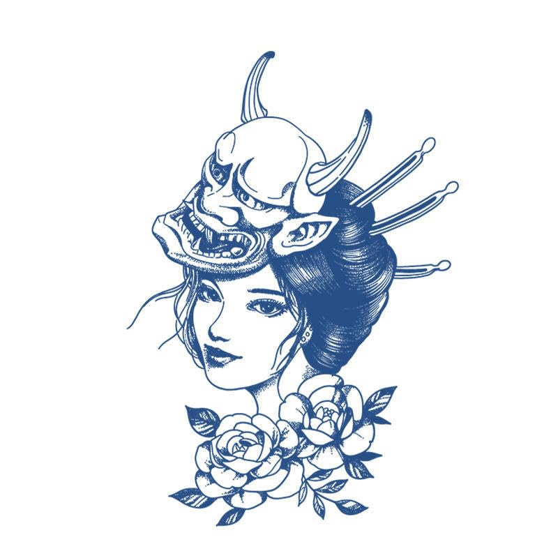 2 Stück Geisha Kräuter Tattoo Aufkleber – Wasserdicht, Temporär, Japanischer Stil, Entwickelt In 24-48h