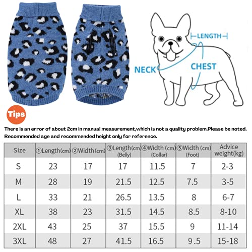 Hund Pullover für Katzen Klein Hunde Pullis Sweater Chihuahua Kleidung Bulldogge Hundepullover Keleine Mittel Grosse Katze Welpen Hundepulli Leopard Blau S