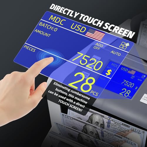 Image of Money Counter Machine Mixed Denomination with Value Count, Touch Screen with 5 Currencies Suitable, MT /UV /MG /IR Counterfeit Bill Detection, 6 Modes Available Cash Counter with LCD Display